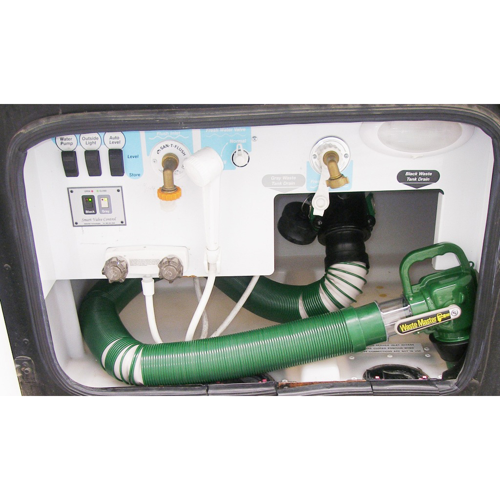 Waste Master Always Connected Sewer Hose in Motorhome Wet Bay